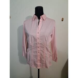 NEW YORK & COMPANY Womens Size Medium Pink Ruched Button Up Collared Shirt Top